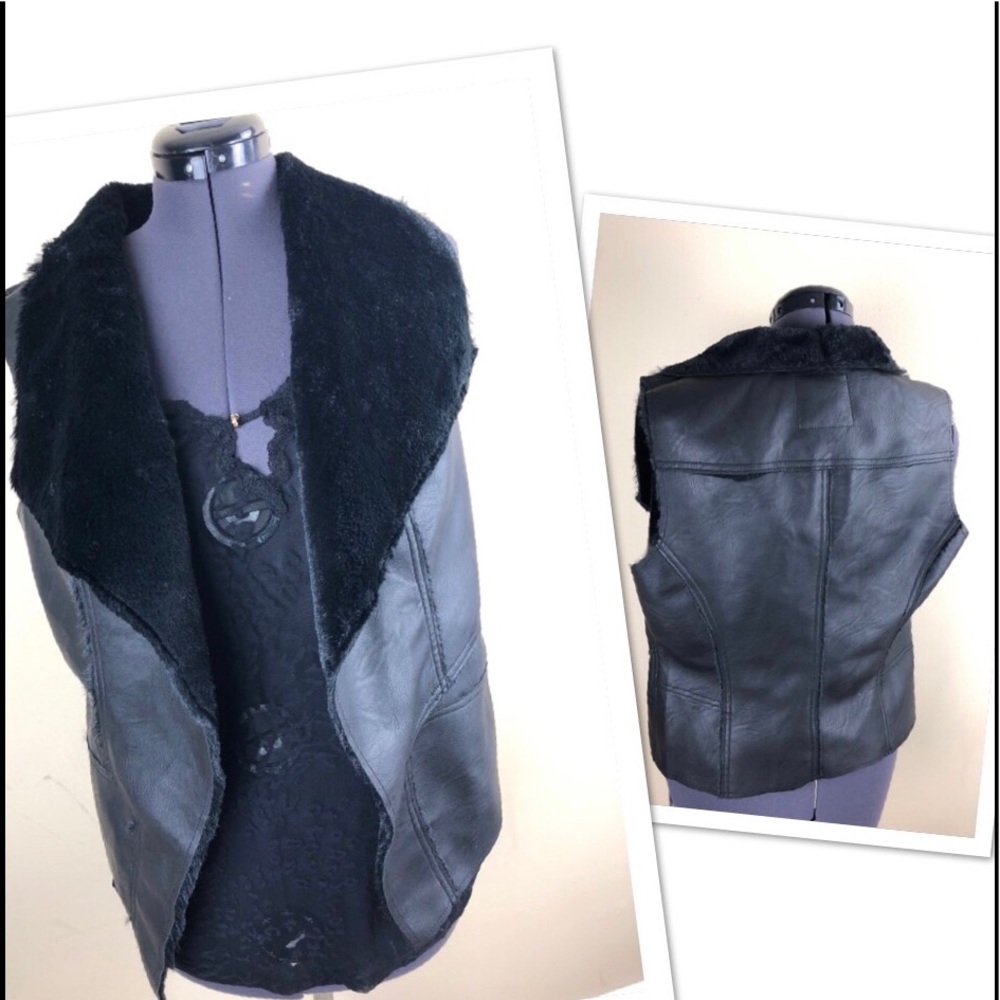 Baccini Pleather&Faux Fur bomber vest large black